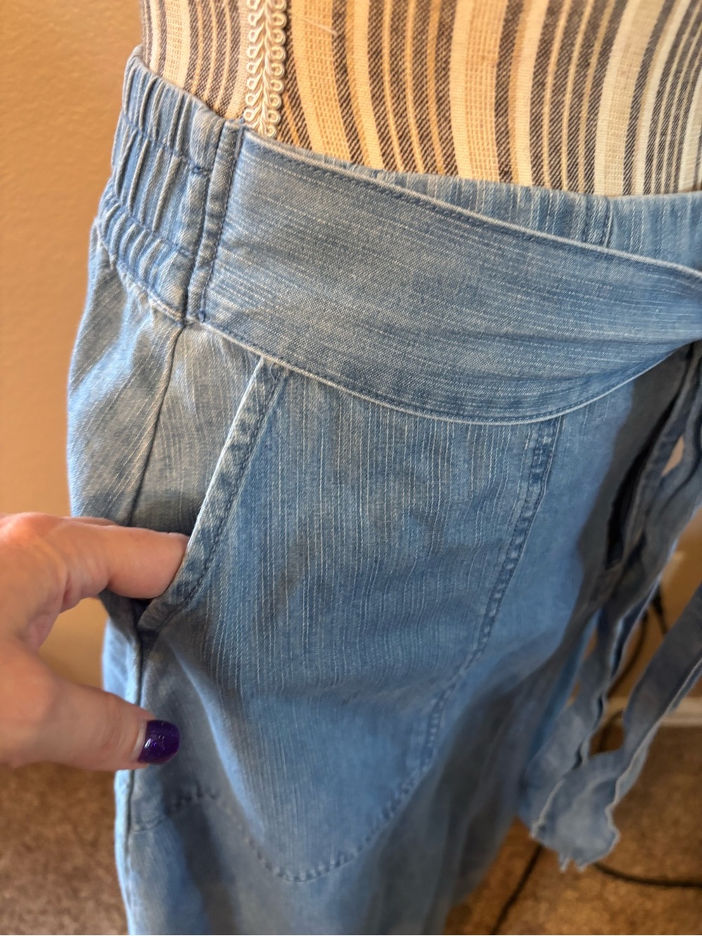 Universal Thread Denim Skirt Size 6 Light Blue Tie-Waist Belt Midi A-Line Jean - Picture 4 of 12
